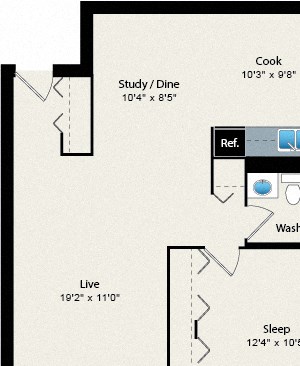 1 Bed 1 Bath Floorplan 1 Bed 1 Bath Floorplan at Reside 707 Apartments, Illinois, 60613-3223
